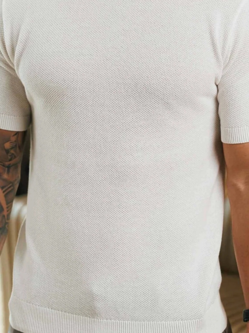 NWT Men's Short-Sleeve Textured Polo Shirt - Light Cream
